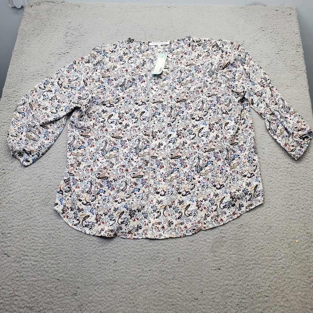 Collective Concepts Blouse Top Womens 2X Multi Paisley Warner Lattice Detail